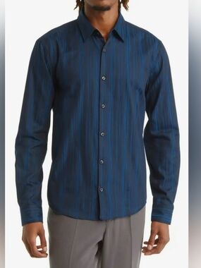 New Hugo Boss Men Red Tag Sz Md Ermo Stripe Cotton Button-Up Shirt